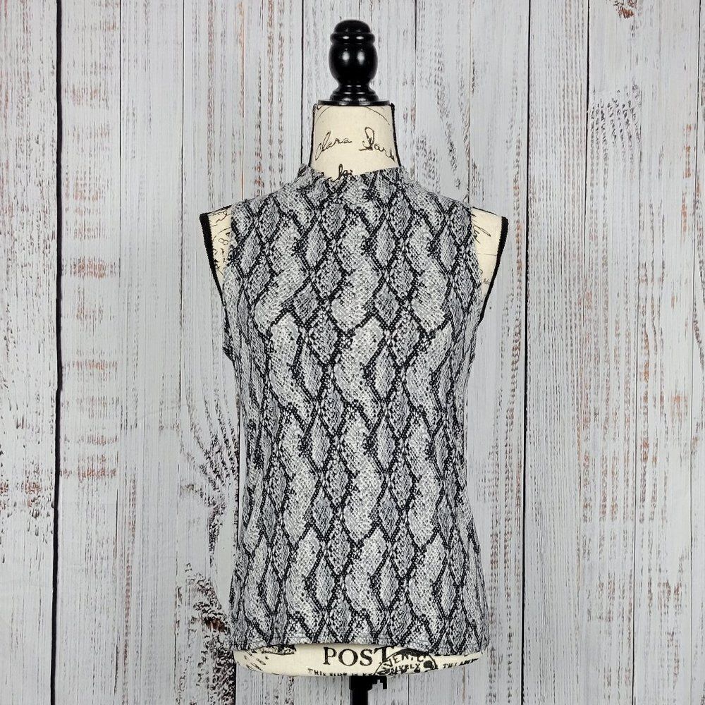 pinc Black & Grey Snakeskin Large Animal Print Turtleneck Sleeveless Blouse Top